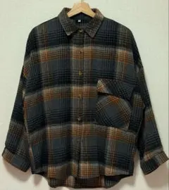 チェックシャツ グレー・オレンジ・ブラウン