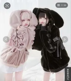 pal elfy　うさ耳ファーコート/地雷系 量産型　ブラック　アウター