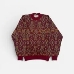 90s MISSONI 総柄ニット　メンズS ウール　ワインレッドのサムネイル
