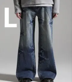 GRANCY シームデザインワイドストレートデニムパンツ Lサイズ