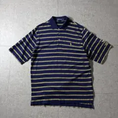 90s POLO GOLFラルフローレンボーダーポロシャツポニー刺繍黄ネイビーのサムネイル