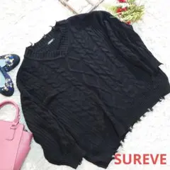 ♥SUREVE♥ニット/セーター（XL相当）黒/ケーブル編み