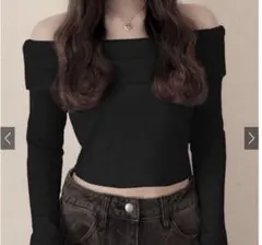 【タグ付き新品未使用】GRLオフショルフレアスリーブテレコトップス ブラック