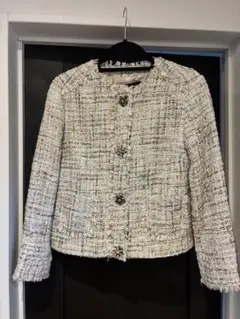 ノーカラーツイードジャケット ホワイト系