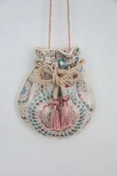 インド刺繍生地タッセル付きポシェットショルダーバッグ