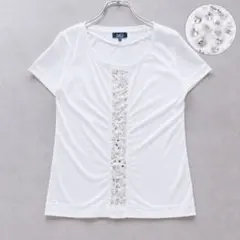 パート2 バイ　ジュンコシマダ　ビジュー Tシャツ M ホワイト　ビーズ装飾のサムネイル