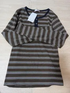 Linoluce ボーダー ヘンリーネック 長袖Tシャツ