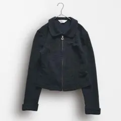 Y6997＊ジップジャケット シワ加工 金ジッパー ショート丈 モード 黒