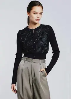 【新品未使用】Sov.フラワーレースニットカーディガン　黒　38