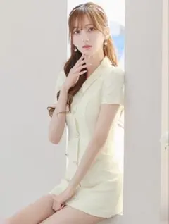 ジュエルズあすかちゃん着用モデル淡いアイボリーのラメ装飾マイクロミニドレスS