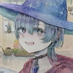 手描きイラスト アナログ オリジナル 星空の帽子