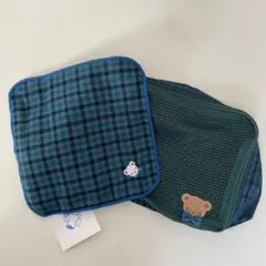 【Familiar】チェック柄ポーチ　ハンカチ