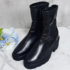 美品 ルーカグロッシ イタリア製 厚底 レザー サイドジップ ブーツ ブラック
