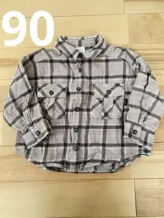 チェックシャツ　長袖　ブラウン　90