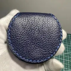 ハンドメイド　ネイビーブルー レザー コインケース