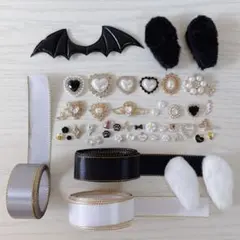 ☪︎ センターパーツ 黒 白 ビジュー まとめてセット