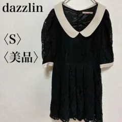 dazzlinシースルーワンピース フレア レース 刺繍 ブラック S 黒