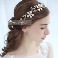 ピンクゴールドウェディングヘアアクセサリーブライダル結婚式髪飾り