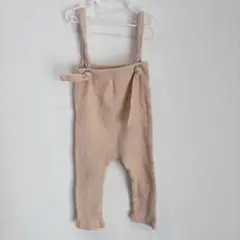 ベージュ リブ編み サスペンダーパンツ　80