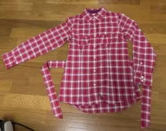 【L.L.Bean】赤と白のチェック柄長袖シャツ ウエストリボン付き