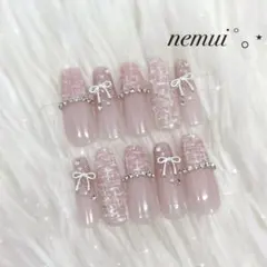 No.46 ネイルチップ ピンク 韓国 量産型 フレンチガーリー ワンホン