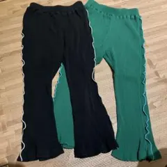 NEWO リブ素材 フレアパンツ 2点セット 黒・緑