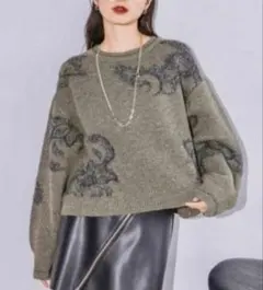 新品未使用 ジーナシス グレー ラメ模様入りボリューム袖セーター 完売品