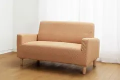 【新品未使用:リレハンメル／北欧調オレンジ】縦横伸縮ソファーカバー2人用のサムネイル