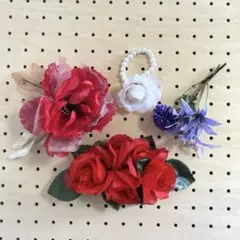 1963. フラダンス　タヒチアン　ローズ　赤　髪飾り　ヘアクリップ　ハワイ