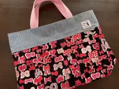 辞書 辞典 お道具袋 25×35 ミニレッスンバッグ　黒　赤　リボン　ストライプ