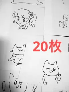 手描きイラスト 猫 キャラクター まとめ売り　20枚　直筆　原画