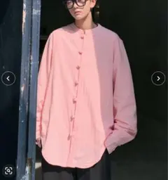 ノーカラー ロングスリーブ チャイナシャツ 新品　ピンクLサイズのサムネイル
