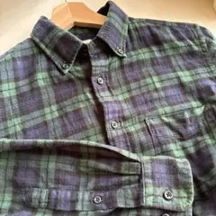 UNIQLO グリーン・ネイビー チェック 長袖シャツ アウトドア、キャンプにも