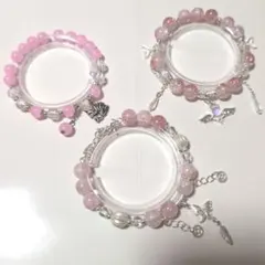 ガラスビーズブレスレット ピンク系 3個セット