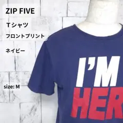 ZIP FIVE メンズ Tシャツ M ネイビー ロゴプリント クルーネックのサムネイル