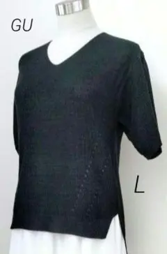 【GU】 ジーユー　GU　メランジセーター(5分袖) 濃紺 L