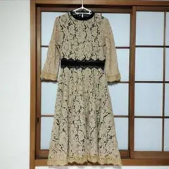 月曜削除　LACE LADIES レースワンピースドレス　ベージュブラウン　М