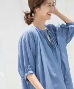 URBAN RESEARCH DOORS コットンボイルタックギャザーブラウス