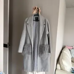 w closet ファーポケット付きロングコート グレーのサムネイル