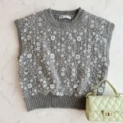 ZARA ザラ ビーズ スパンコール付き ニットベスト S 24AW