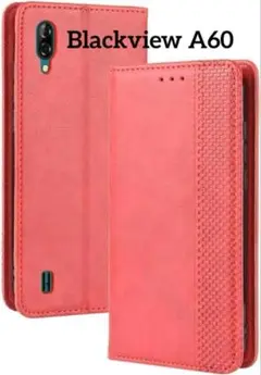 Blackview A60 ケース スマホケース 手帳型 シンプル レッド