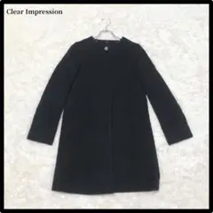 クリアインプレッション　ノーカラーコート　ブラック　ビジューボタン　大人　上品