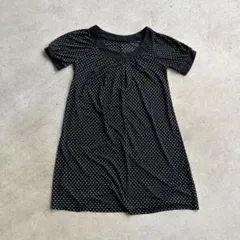 vintage ドット柄 半袖 カットソー ブラック　半袖　ロング丈