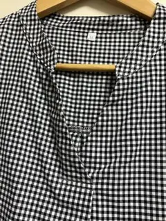 美智子様 クロッシー チェック シャツ 長袖 9分 白 黒 綿 スキッパー 美品