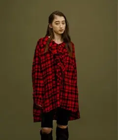 【金原広和さんコラボ】細コールアソートフリルチュニックシャツ　チェック