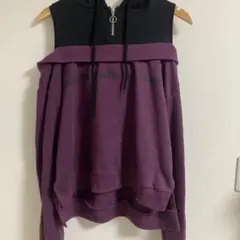 オフショルダー風パーカー パープル×ブラック