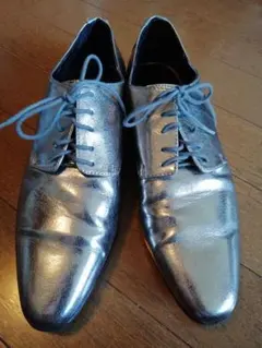ザラ　ZARA　オジ靴　ガンメタリック　シルバー 革靴 シューズ