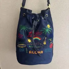 バケツ型ショルダーバッグ ネイビー ハワイ刺繍