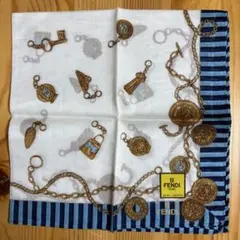 【新品】FENDIフェンディ　ハンカチ　チェーン柄ブルー系②