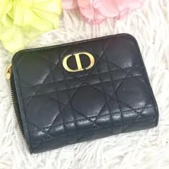 Dior ディオール カロ カナージュ スカーレット 二つ折り財布 黒 レザーのサムネイル